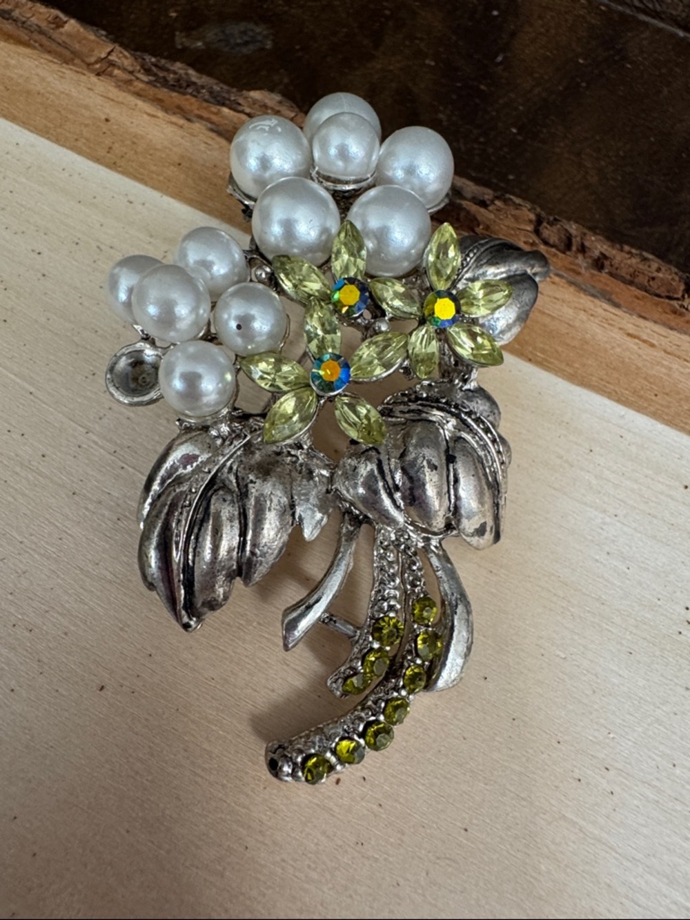 VIntage RMN Signed Faux Pearl Yellow Floral Brooch Pin